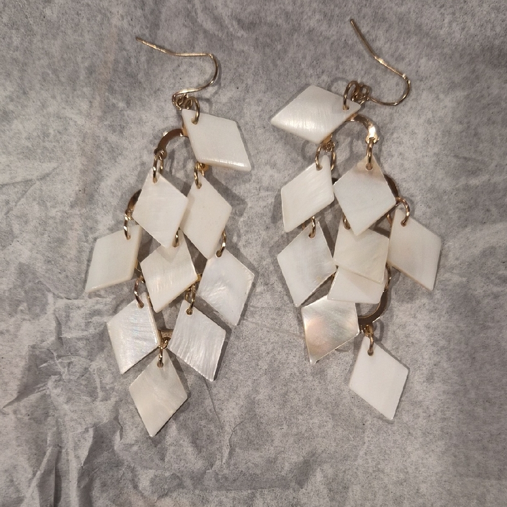 Elegant White and Gold Chandelier Earrings